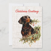 ヴィンテージダシュント犬素朴クリスマスグリーティング シーズンカード (正面)