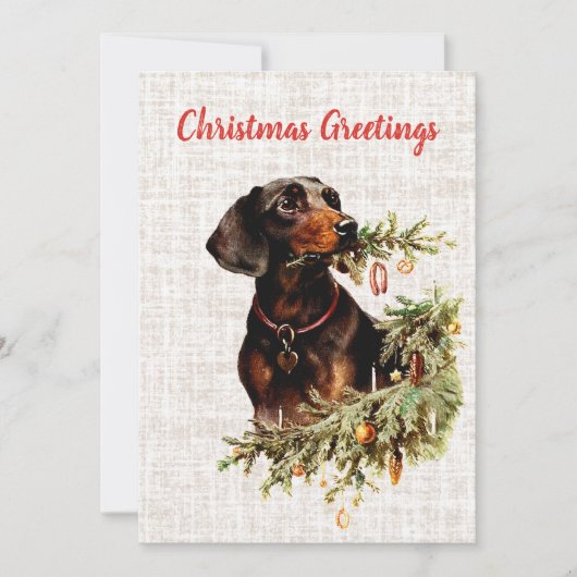 ヴィンテージダシュント犬素朴クリスマスグリーティング シーズンカード (正面)