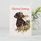 ヴィンテージダシュント犬素朴クリスマスグリーティング シーズンカード (スタンド正面)