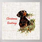 ヴィンテージダシュント犬素朴クリスマスグリーティング ポスター (正面)