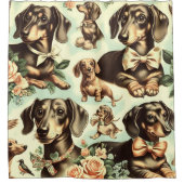 ヴィンテージダシュント絵を描シームレス シャワーカーテン (正面)