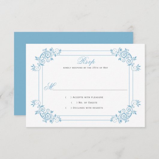 ヴィンテージダスクブルー/ライトブルーフローラ旋回 出欠カード (正面/裏面)