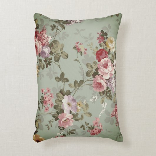 ヴィンテージダスティオリーブグリーンフローラデザイン アクセントクッション (正面(垂直))