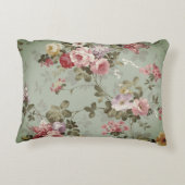 ヴィンテージダスティオリーブグリーンフローラデザイン アクセントクッション (裏面)