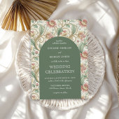 ヴィンテージダスティグリーン結婚ズアールヌーボーミュシャ 招待状