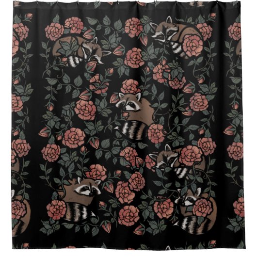 ヴィンテージダスティバラアライグマ シャワーカーテン (正面)