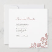 ヴィンテージダスティバラピンクレースススクエア結婚ズ サンキューカード (裏面)