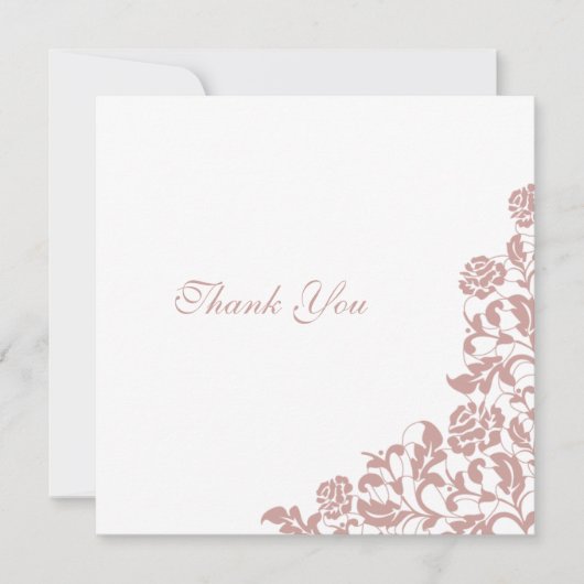 ヴィンテージダスティバラピンクレースススクエア結婚ズ サンキューカード (正面)
