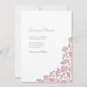 ヴィンテージダスティバラピンクレース結婚写真 サンキューカード (裏面)