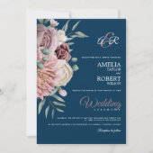 ヴィンテージダスティバラフローラオンネイビー 招待状 (正面)