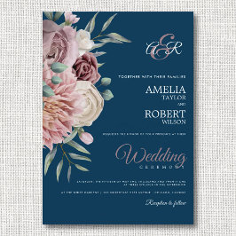 ヴィンテージダスティバラフローラオンネイビー 招待状