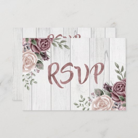 ヴィンテージダスティバラ水彩花束木材 出欠カード (正面/裏面)