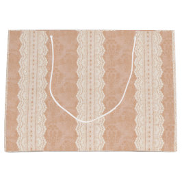 ヴィンテージダスティピーチアンティークダマスクアレーレース ラージペーパーバッグ