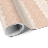ヴィンテージダスティピーチダマスクアンティークレースストライプ ラッピングペーパー (ロールコーナー)
