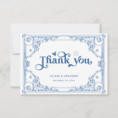 ヴィンテージダスティブルーアンティークフレ結婚ーム サンキューカード (正面)