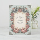 ヴィンテージダスティブルーアールヌーボービクトリアンブライダル 招待状 (スタンド正面)