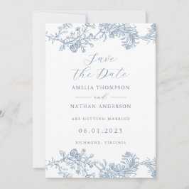 ヴィンテージダスティブルーエレガントな結婚式の日付を保存 セーブザデート