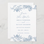 ヴィンテージダスティブルーエレガントな結婚式の日付を保存 セーブザデート (正面/裏面)