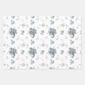 ヴィンテージダスティブルーバラパターン ラッピングペーパーシート (正面)