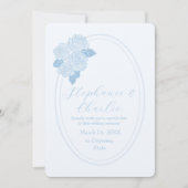 ヴィンテージダスティブルーバラ結婚式の日付を保存 招待状 (正面)