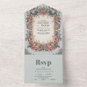 ヴィンテージダスティブルービクトリアンアールヌーボー結婚ズ オールインワン招待状 (内側)