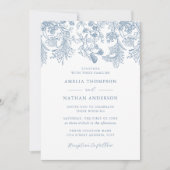 ヴィンテージダスティブルーフローラエレガントな結婚式 招待状 (正面)