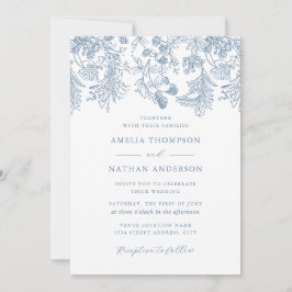 ヴィンテージダスティブルーフローラエレガントな結婚式 招待状