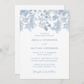 ヴィンテージダスティブルーフローラエレガントな結婚式 招待状 (正面/裏面)