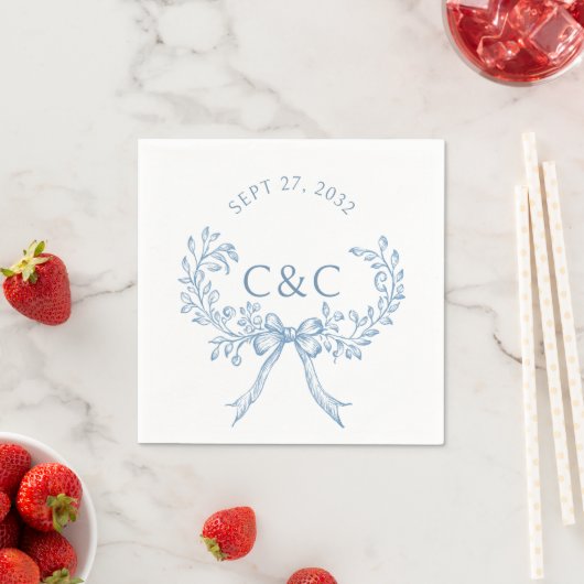 ヴィンテージダスティブルーフローラコケットモノグラム スタンダードカクテルナプキン (インサイチュ)