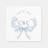 ヴィンテージダスティブルーフローラコケットモノグラム スタンダードカクテルナプキン (正面)