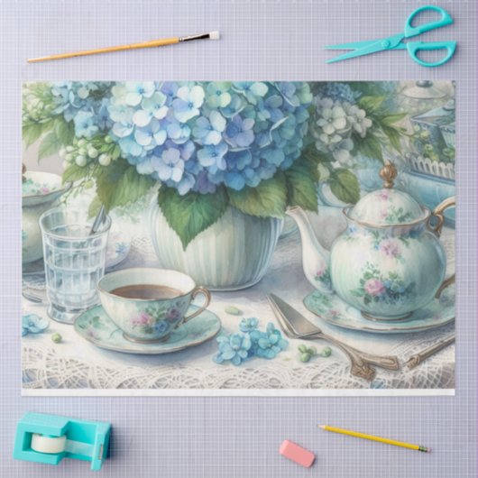 ヴィンテージダスティブルーフローラティーパーティーティッシュペーパー 薄葉紙 (クラフト)