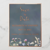 ヴィンテージダスティブルーフローラフォイル日付カードを保存 箔シーズンポストカード (正面)