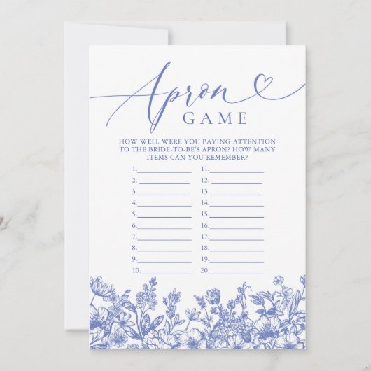 ヴィンテージダスティブルーフローラブライダルシャワーエプロンゲーム 招待状 (正面)