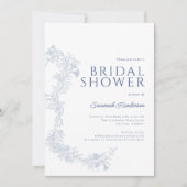 ヴィンテージダスティブルーフローラブライダルシャワー 招待状 (正面)