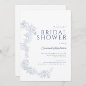 ヴィンテージダスティブルーフローラブライダルシャワー 招待状 (正面/裏面)