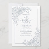 ヴィンテージダスティブルーフローララインアート60誕生日 招待状 (正面)