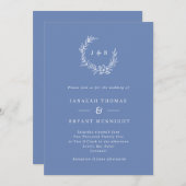 ヴィンテージダスティブルーフローラリースモノグラム結婚ズ 招待状 (正面/裏面)