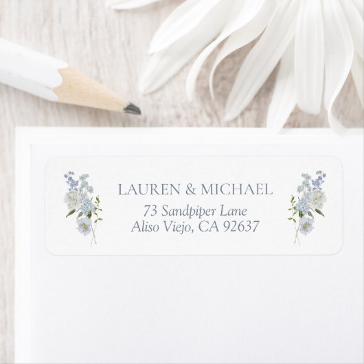 ヴィンテージダスティブルーフローラルウェディングアドレス ラベル (インサイチュ)