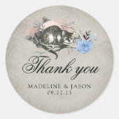 ヴィンテージダスティブルーフローラ猫結婚の感謝 ラウンドシール (正面)