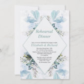 ヴィンテージダスティブルーフローラ結婚のリハーサルディナー 招待状 (正面)
