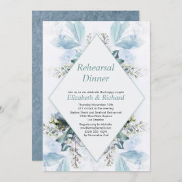 ヴィンテージダスティブルーフローラ結婚のリハーサルディナー 招待状
