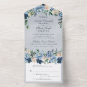 ヴィンテージダスティブルーフローラ結婚ズ オールインワン招待状 (内側)