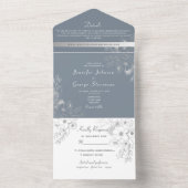 ヴィンテージダスティブルーフローラ結婚ズ オールインワン招待状 (内側)