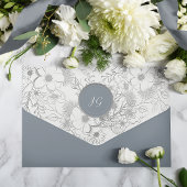 ヴィンテージダスティブルーフローラ結婚ズ オールインワン招待状