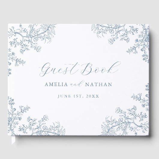 ヴィンテージダスティブルーフローラ結婚ズ ゲストブック (正面)