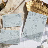 ヴィンテージダスティブルーフローラ結婚ズ 招待状