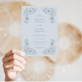 ヴィンテージダスティブルーフローラ結婚ズ 招待状