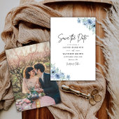 ヴィンテージダスティブルーフローラ結婚写真 セーブザデート