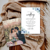 ヴィンテージダスティブルーフローラ結婚写真 招待状