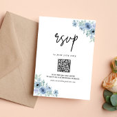 ヴィンテージダスティブルーフローラQRコード結婚 出欠カード